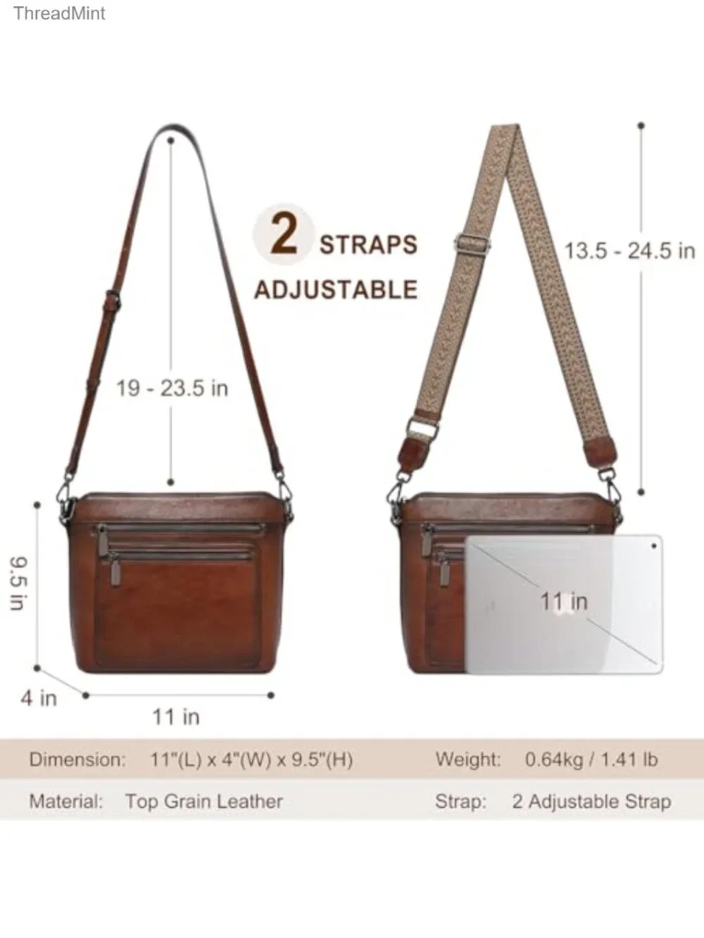 Genuine Leather Crossbody Bag Women Satchel Purse Multiple Pockets Shoulder Bag